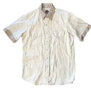 Vintage Miller Western Wear White Beige Trim Button-Up Men's Shirt Size 16.5
